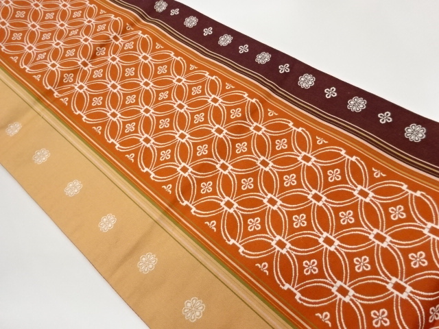 七宝に花菱・菊模様織出し袋帯